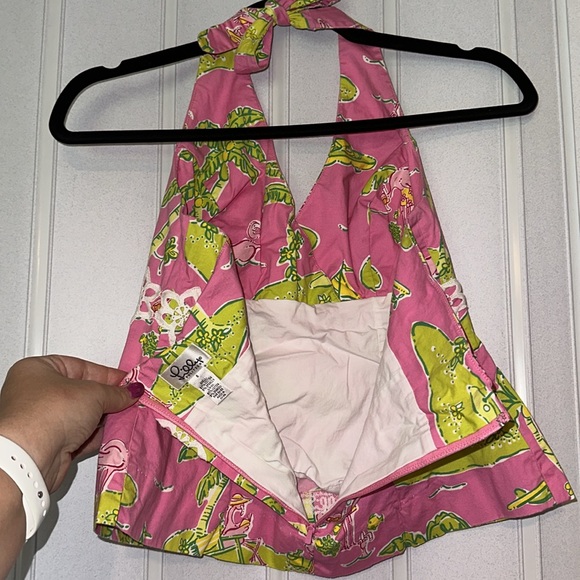 VINTAGE LILLY PULITZER PINK COTTON HALTER TOP SZ 8 - Picture 6 of 7
